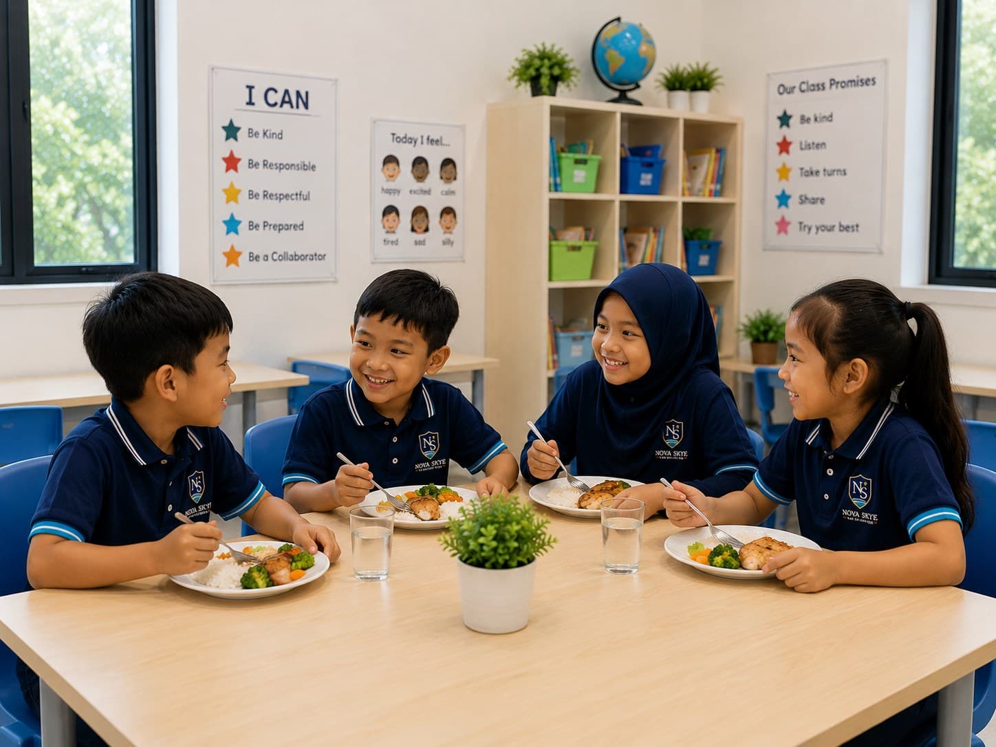 Nova Skye learners sharing a meal together in the classroom